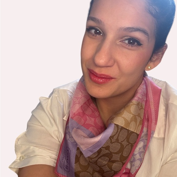 Coach Patchwork Signature Silk Scarf Pink Purple Brown Logo Square - Picture 2 of 6